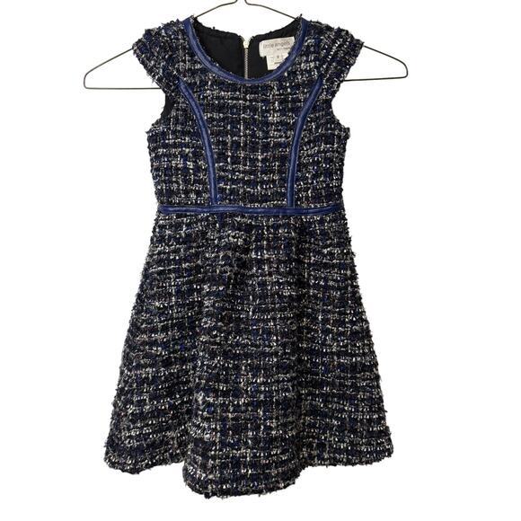 Little Angels by Us Angels Girls Luxe-Trimmed Boucle Dress Little‎ Kids 6 Navy - Picture 1 of 7